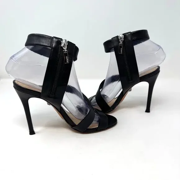 SCHUTZ Lauanne Heels Shoes 7 Black Leather Ankle Strap Brazil Dark Romantic Goth - Picture 2 of 12